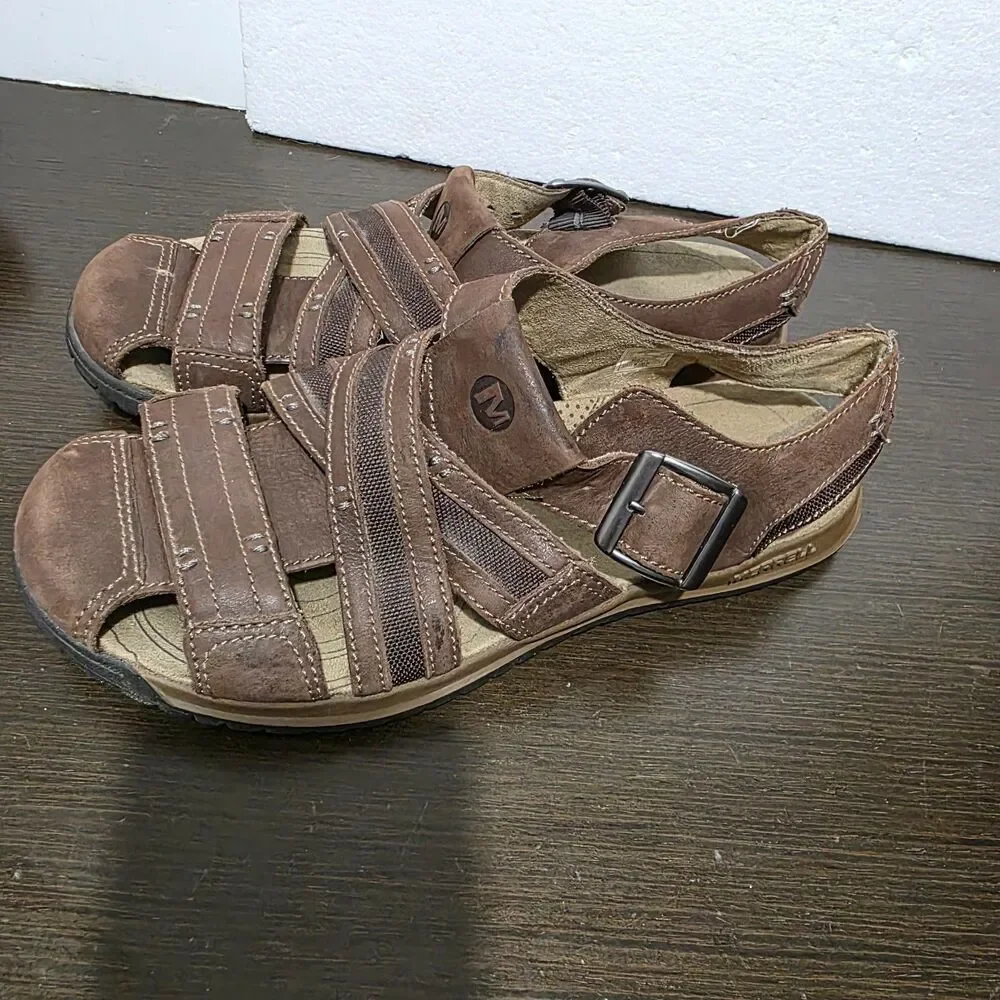 Merrell Espresso J62213 Brown Suede Leather Fisherman Sandals 9 - Picture 15 of 16